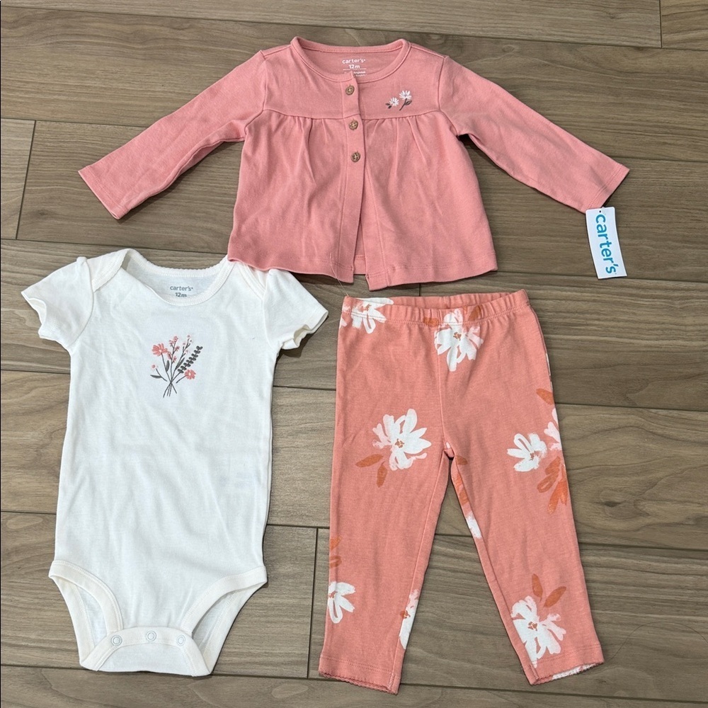 Carter's Coral and White Baby Outfit Set